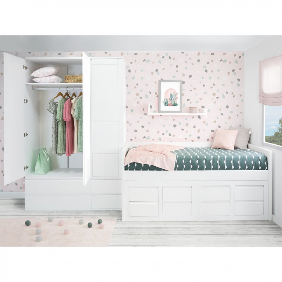 Chambre pour adolescente avec lit Compact avec rangement Linéaire