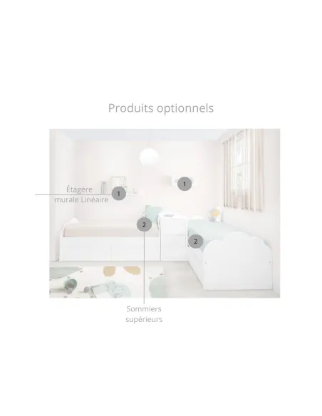 Lits enfant Nuage en L avec tiroirs et meuble de rangement