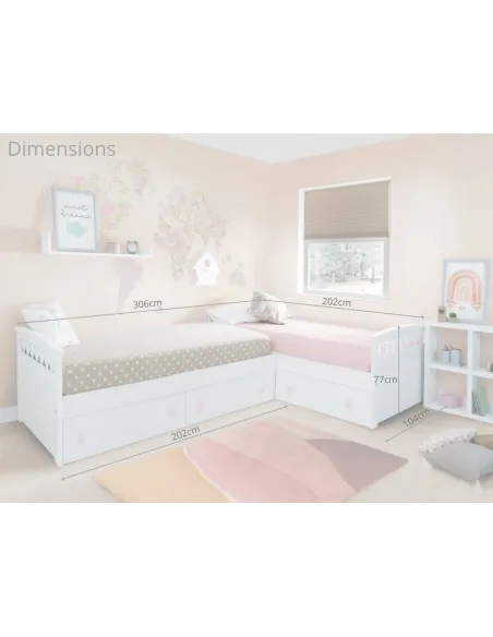 Dimensions du pack de lits coeurs