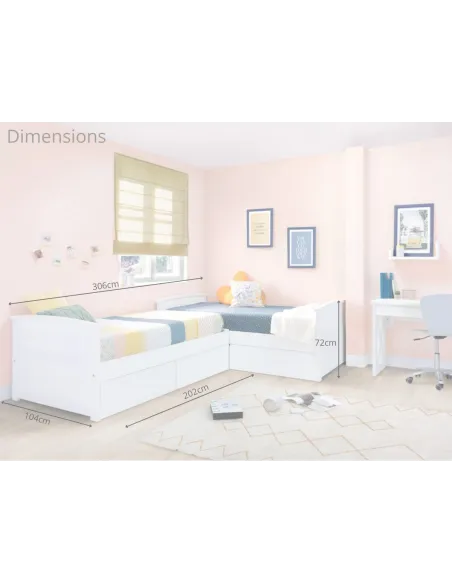 Dimensions lits Courbe avec tiroirs en L