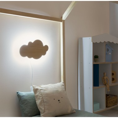 Applique murale nuage LED bois
