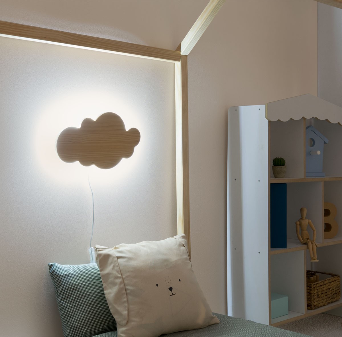 Applique murale nuage LED bois