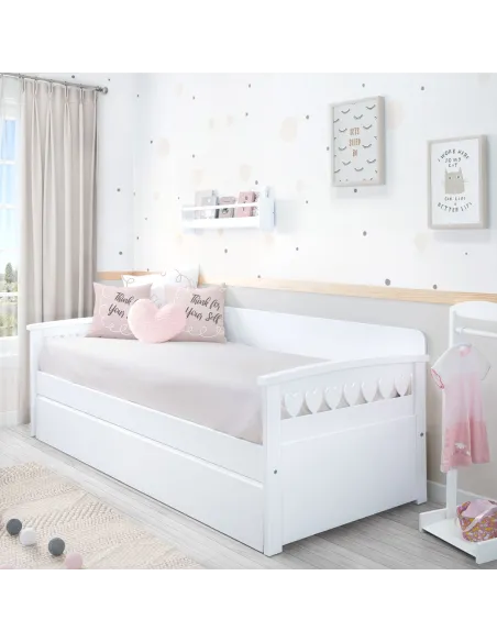 Chambre fille lit gigogne Cœurs