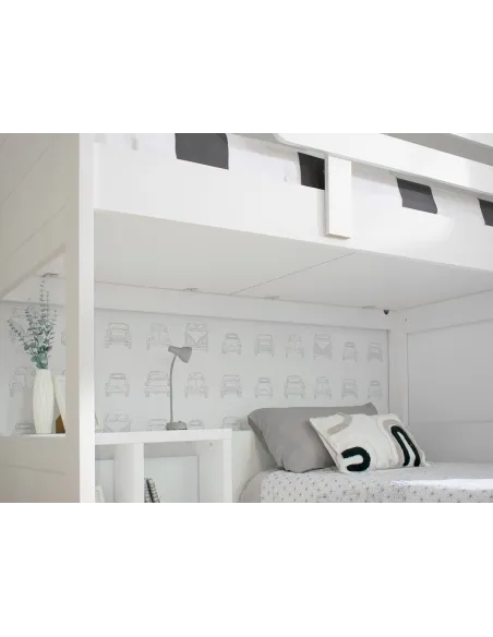 Lit superposé en L avec lit avec tiroirs blanc pied bas