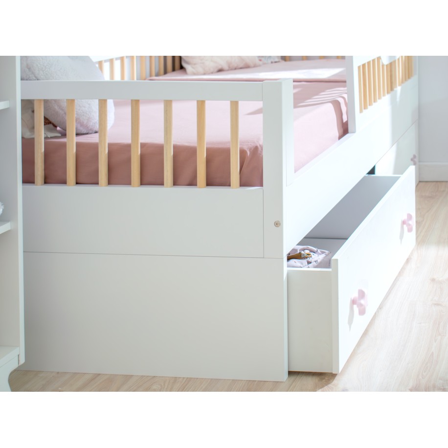 Lit montessori évolutif avec barrière Sofia et kit évolutif  2 tiroirs