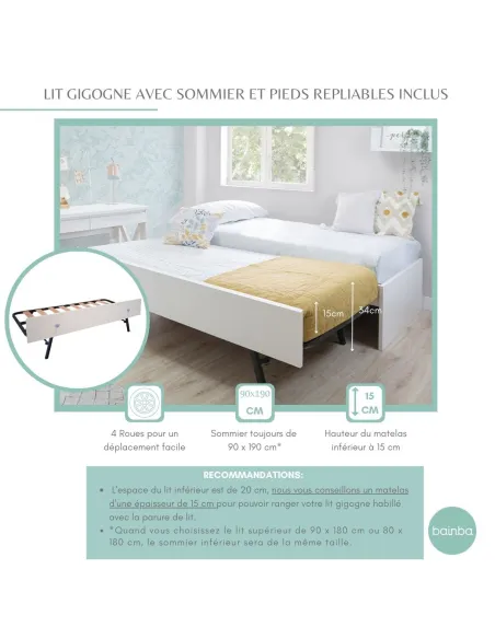 Sommier gigogne 90x190 avec façade