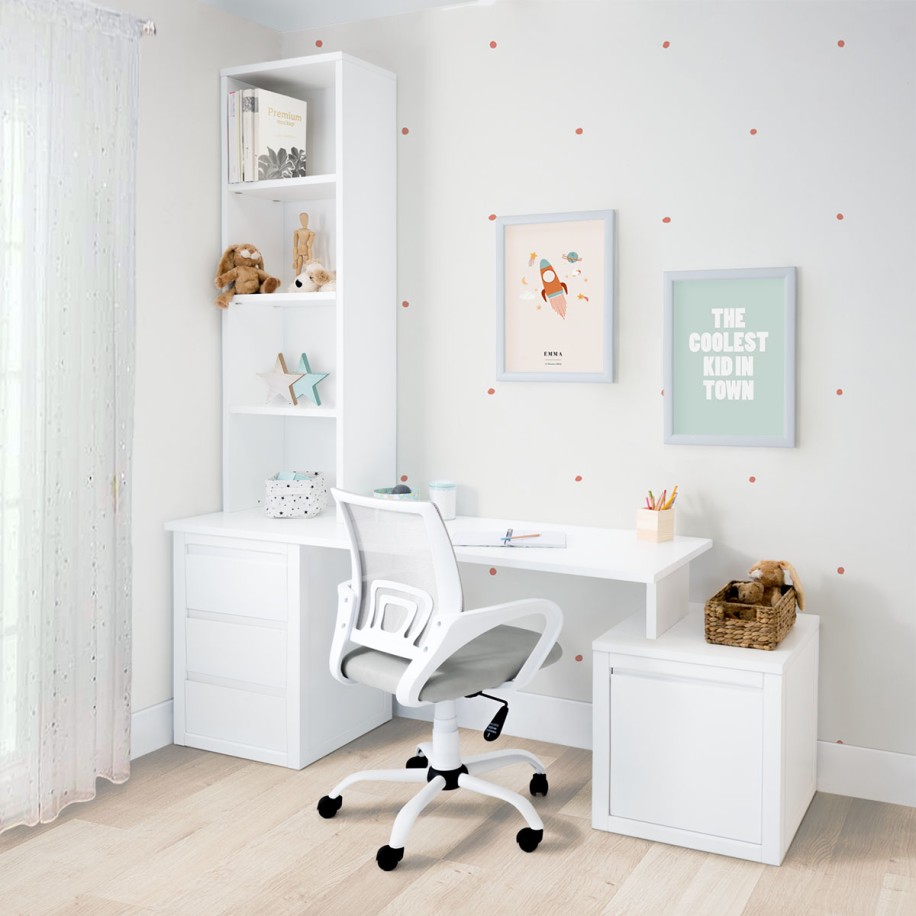 Coin bureau avec chaise bureau ado - Grise