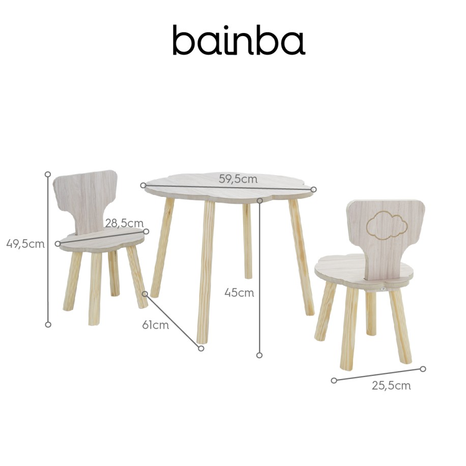 Dimensions Table et chaises enfant nuage Basique