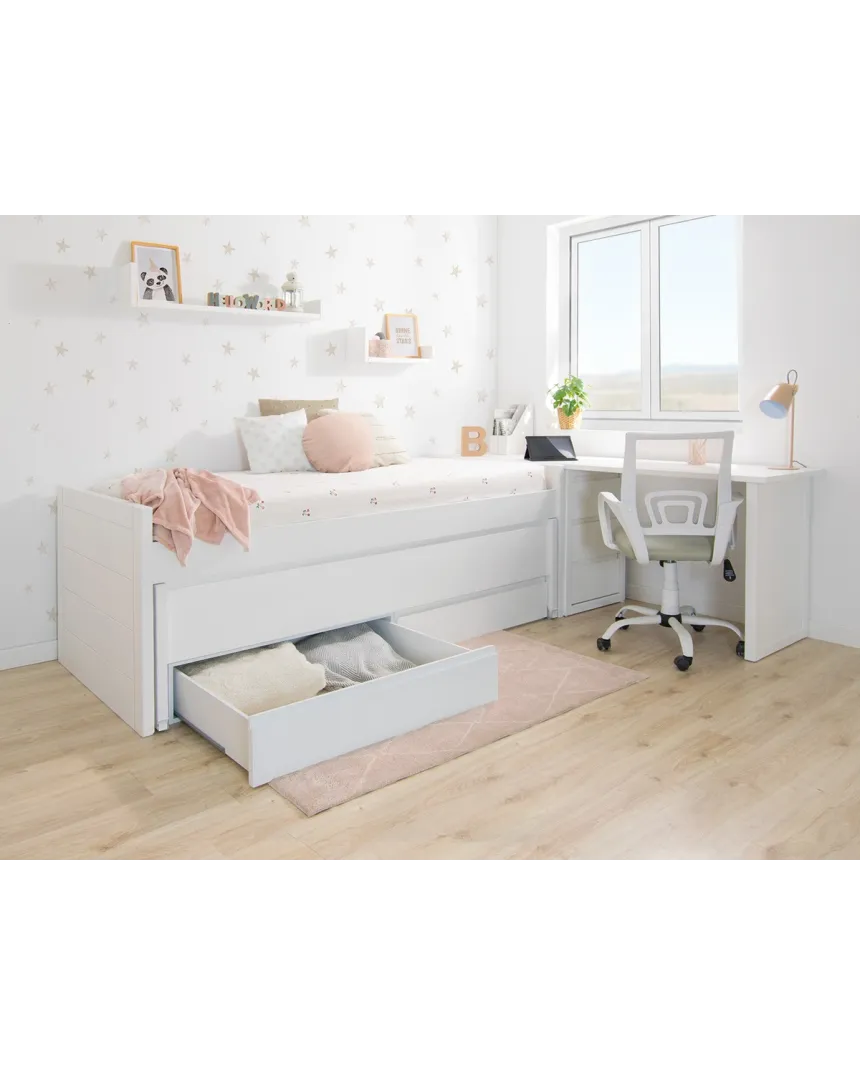 Chambre ado avec lit gigogne avec tiroirs compact et bureau