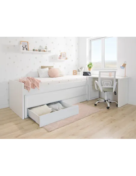 Chambre ado avec lit gigogne avec tiroirs compact et bureau