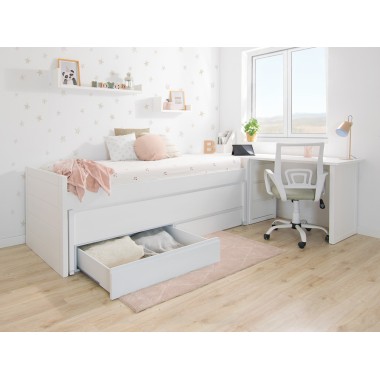 Chambre ado avec lit gigogne avec tiroirs compact et bureau