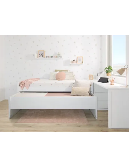 Chambre ado avec lit gigogne avec tiroirs compact et bureau