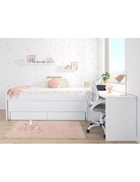 Chambre ado avec lit gigogne avec tiroirs compact et bureau