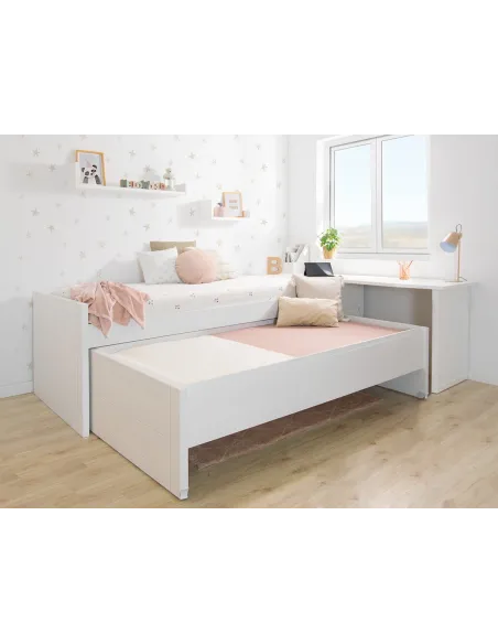 Chambre ado avec lit gigogne avec tiroirs compact et bureau