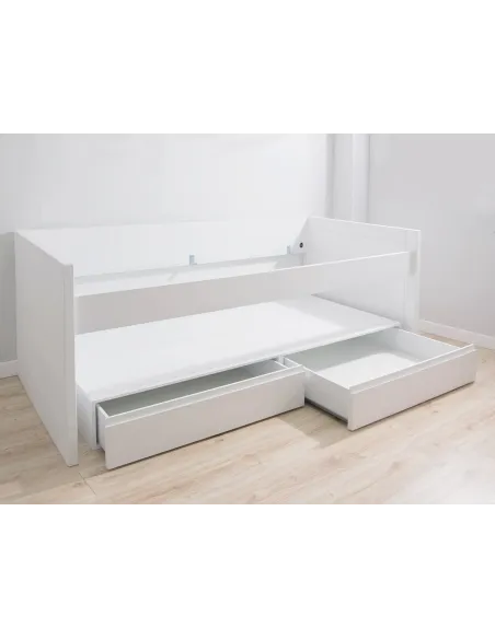 Chambre ado avec lit gigogne avec tiroirs compact et bureau