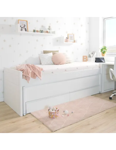 Chambre ado avec lit gigogne avec tiroirs compact et bureau