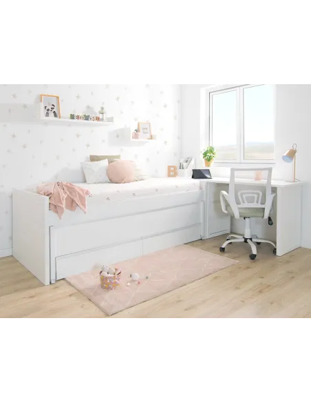 Chambre ado avec lit gigogne avec tiroirs compact et bureau