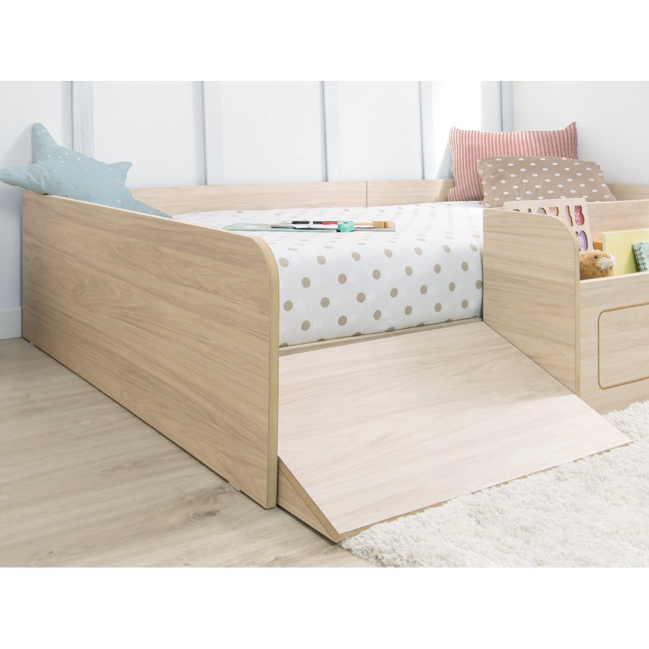 Lit montessori avec rangement et rampe 90x190 - Basique