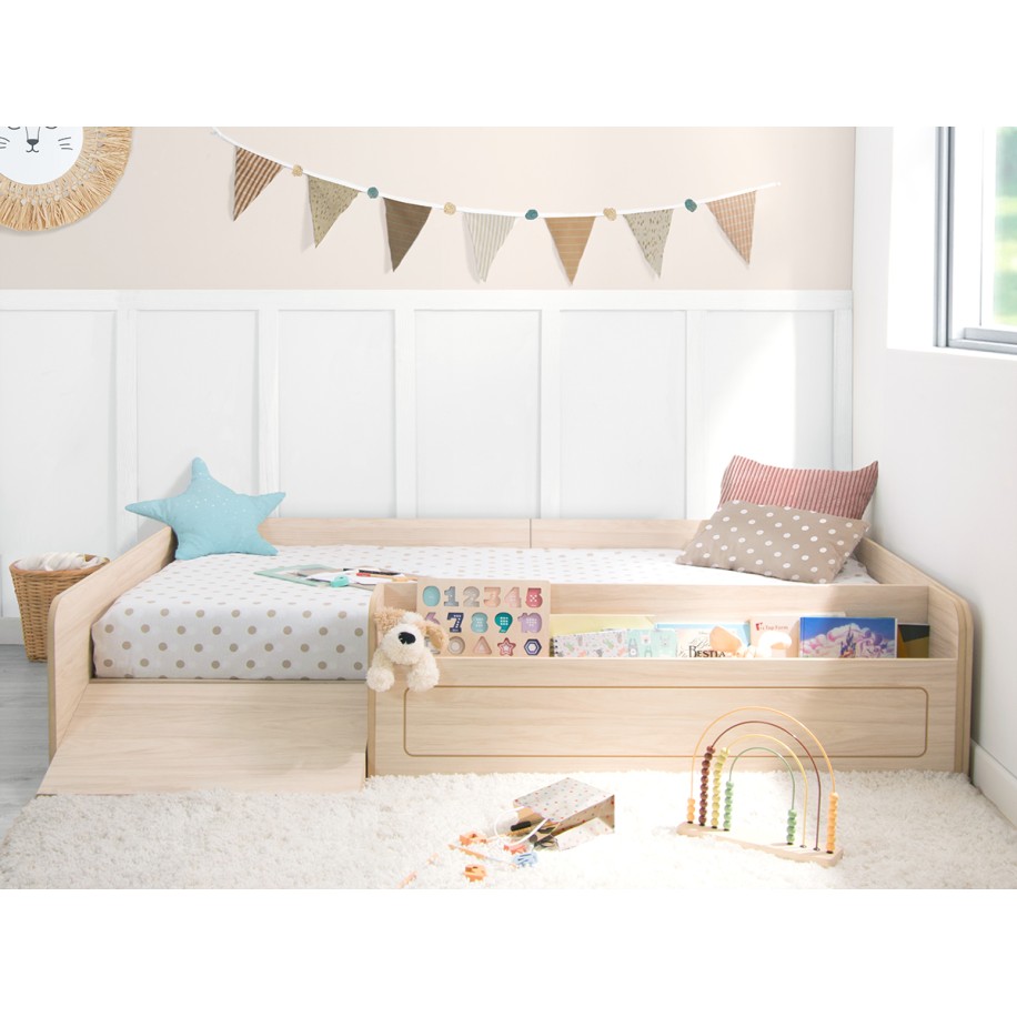 Lit montessori avec rangement et rampe 90x190 - Basique