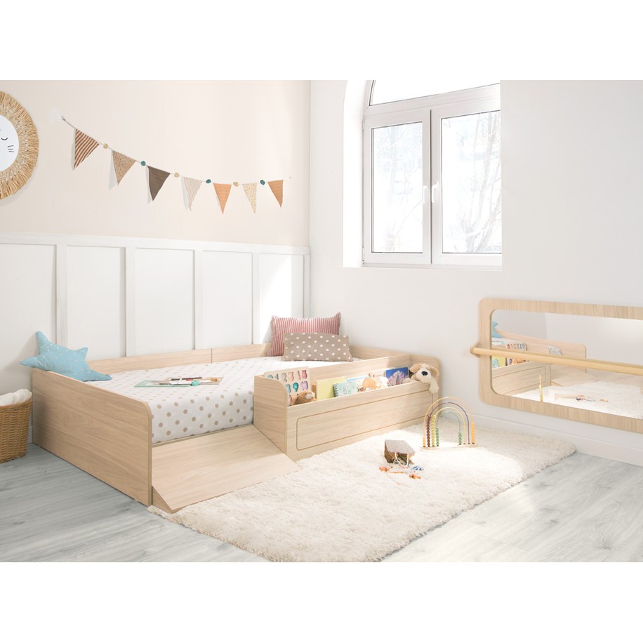 Lit montessori avec rangement et rampe 90x190 - Basique