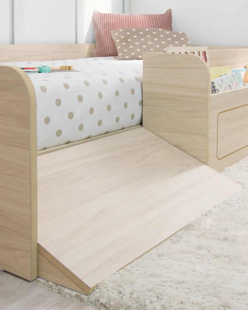 Lit montessori bois avec rangement et rampe | Livraison rapide