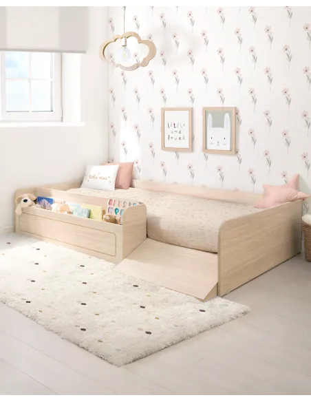Lit montessori avec rangement et rampe - Basique