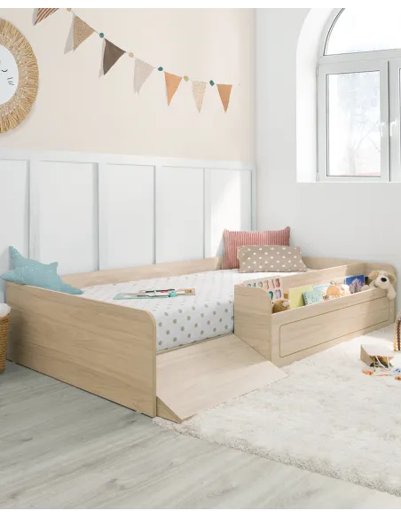 Lit montessori bois avec rangement et rampe | Livraison rapide