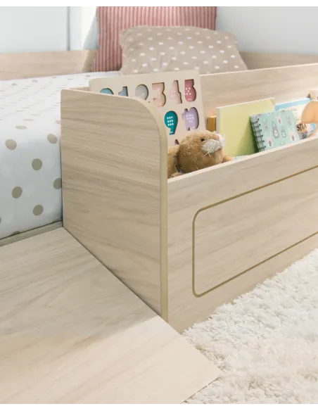 Lit montessori bois avec rangement et rampe | Livraison rapide