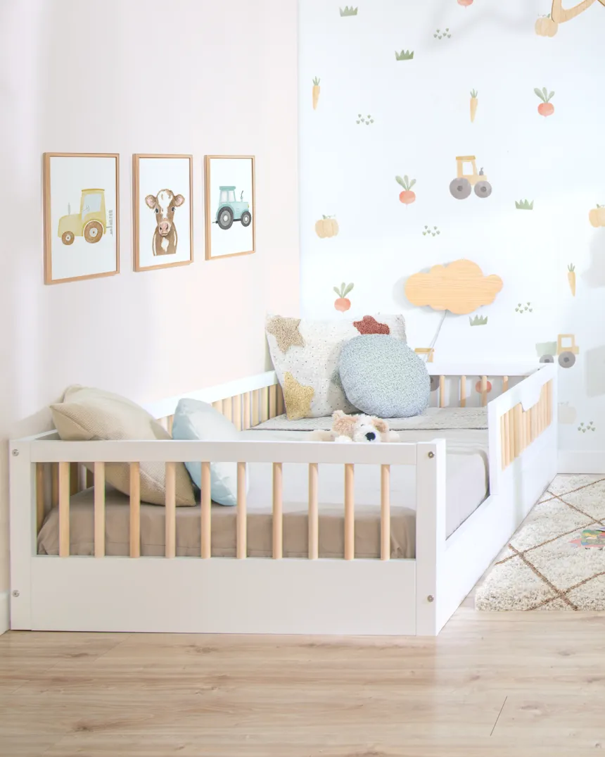 Lit montessori évolutif avec barrière Sofia Blanc - Livraison rapide