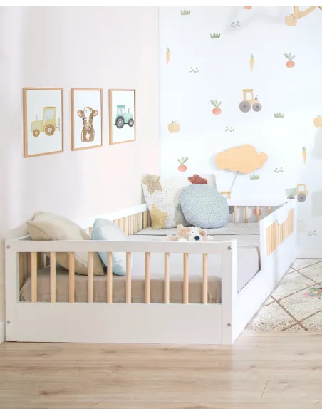 Lit montessori évolutif avec barrière Sofia Blanc - Livraison rapide