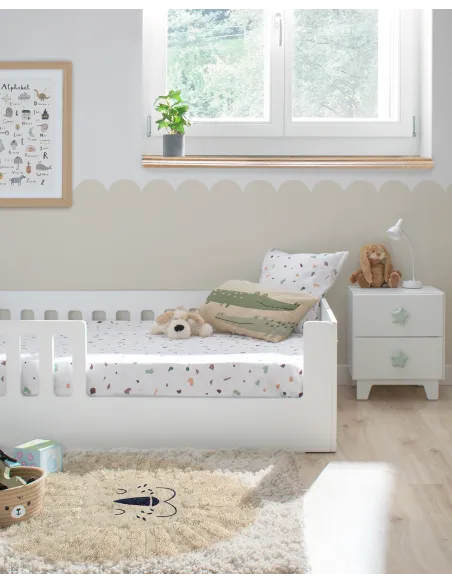 Lit montessori avec barrière CRETA Blanc - Livraison rapide
