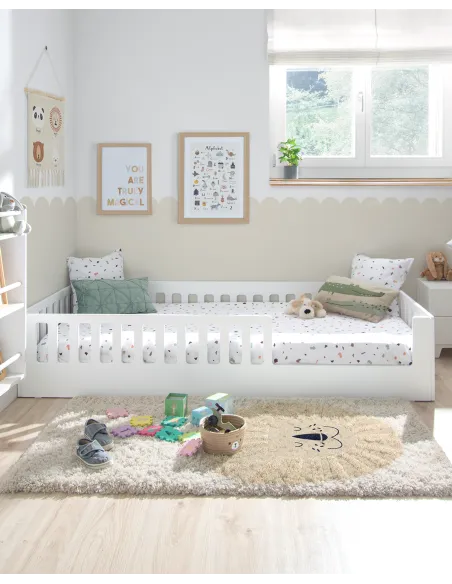 Lit montessori avec barrière CRETA Blanc - Livraison rapide