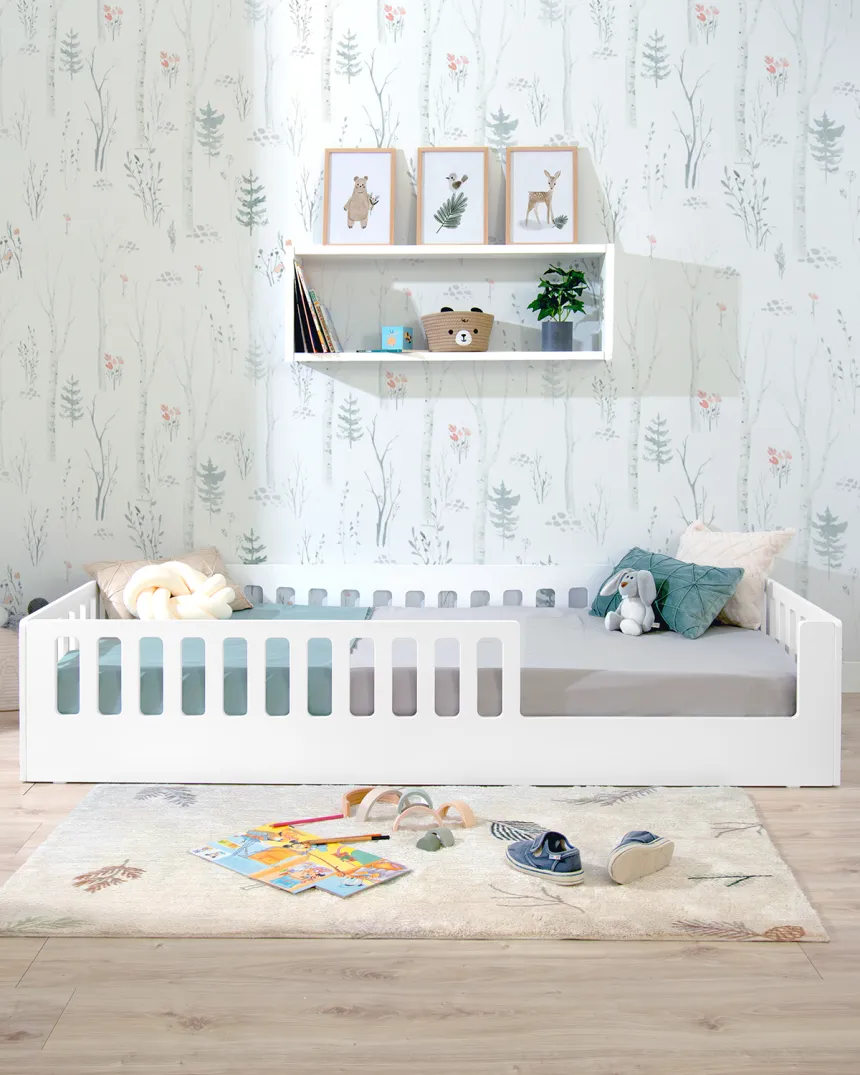 Lit montessori avec barrière CRETA Blanc - Livraison rapide