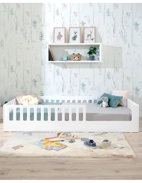 Lit montessori avec barrière CRETA Blanc - Livraison rapide