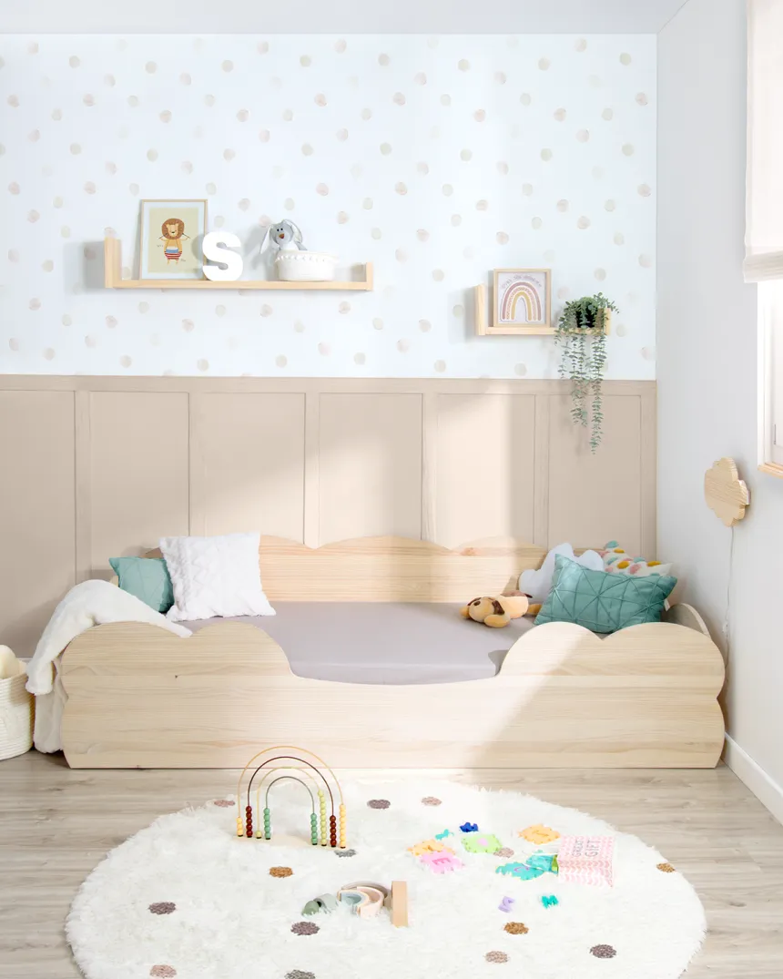 Lit Montessori Nuage en bois naturel - Livraison rapide