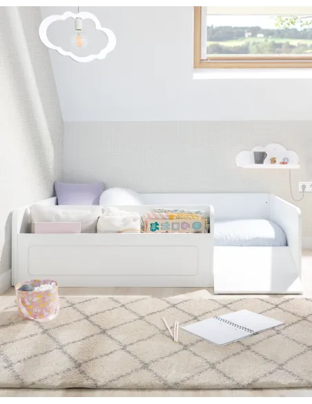 Lit montessori avec rangement et rampe - Livraison rapide