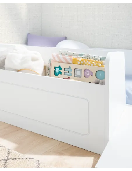 Lit montessori avec rangement et rampe - Livraison rapide