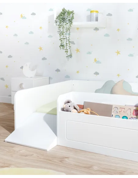 Lit montessori avec rangement et rampe - Livraison rapide