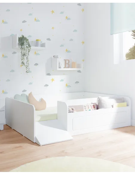 Lit montessori avec rangement et rampe - Livraison rapide