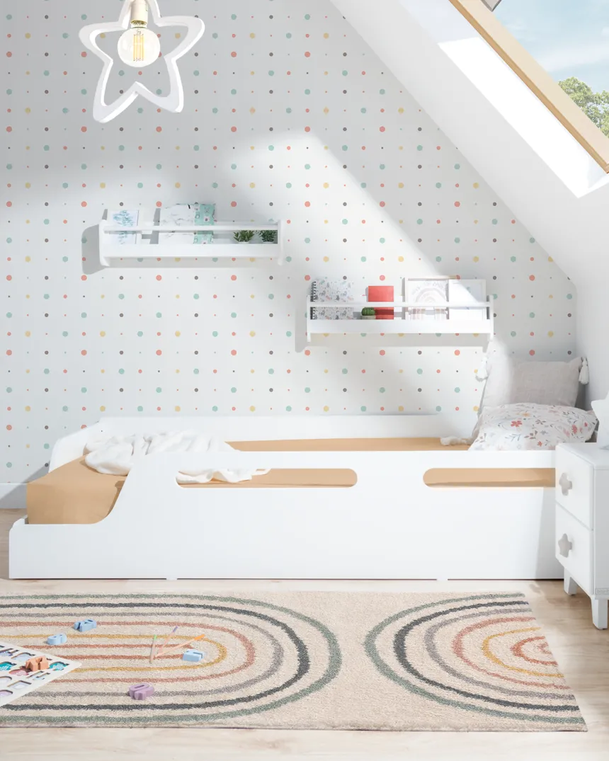 Lit bas 90x190 blanc ECO, barrière intégrée - Livraison rapide 2