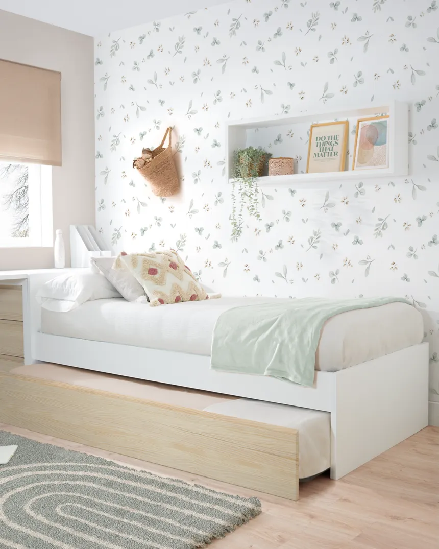 Lit gigogne ado scandinave avec pied bas.