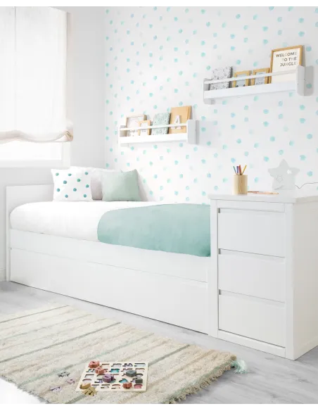 Lit gigogne ado blanc pied bas et meuble de rangement combinable