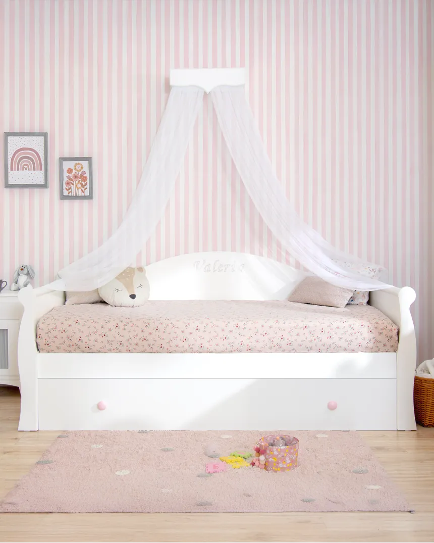 Lit gigogne Gondole pour fille avec ciel de lit et protection murale optionnel