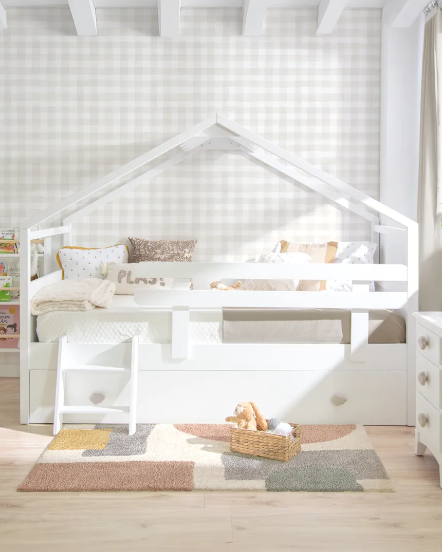 Lit gigogne cabane blanc toit 2