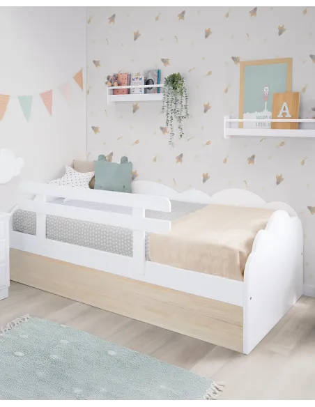 Lit gigogne enfant blanc et bois Nuage - Livraison rapide