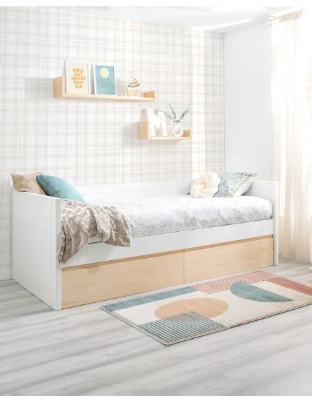 Lit ado avec rangement Linéaire blanc et bois - Livraison rapide