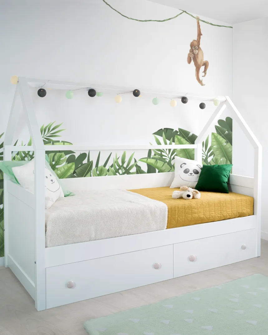 Lit cabane enfant avec rangement blanc - Livraison rapide