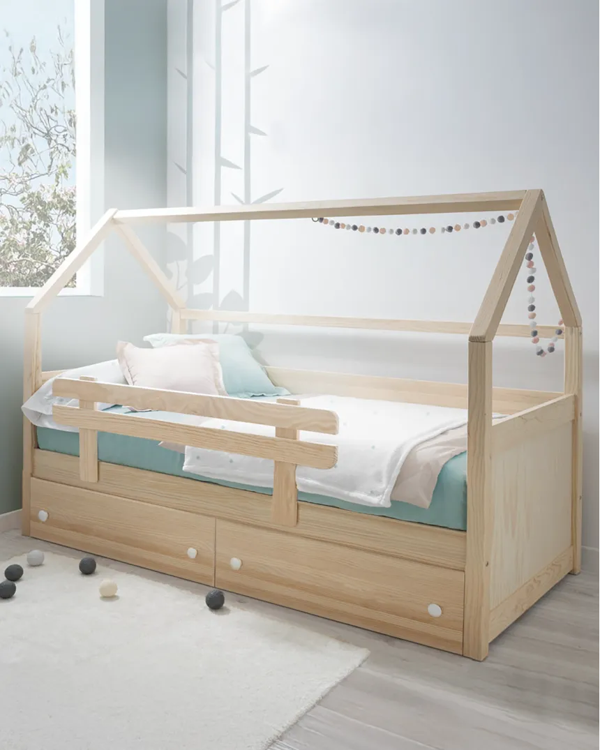 Lit Cabane enfant avec rangement en bois - Livraison rapide 2