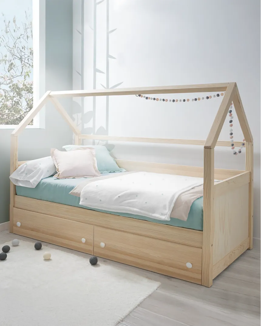 Lit Cabane enfant avec rangement en bois - Livraison rapide