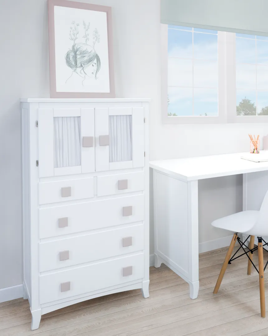 Chiffonnier enfant avec portes et rideau | Livraison rapide